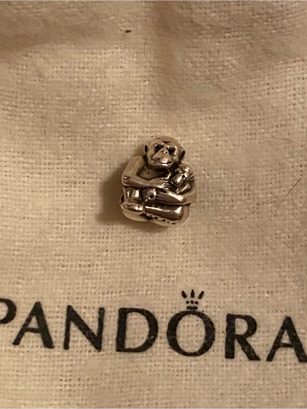 Pandora Silver Monkey Hug Charm - Shiny Silver Animal Bead